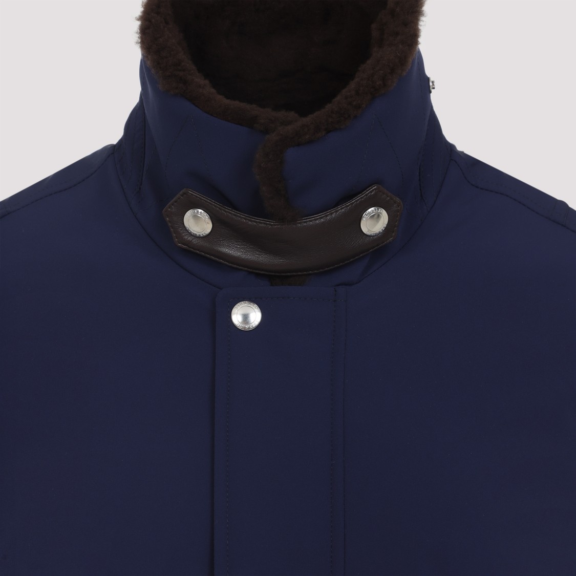 Brunello Cucinelli Tailored Feather Down Jacket With Sheepskin Collar In Blue