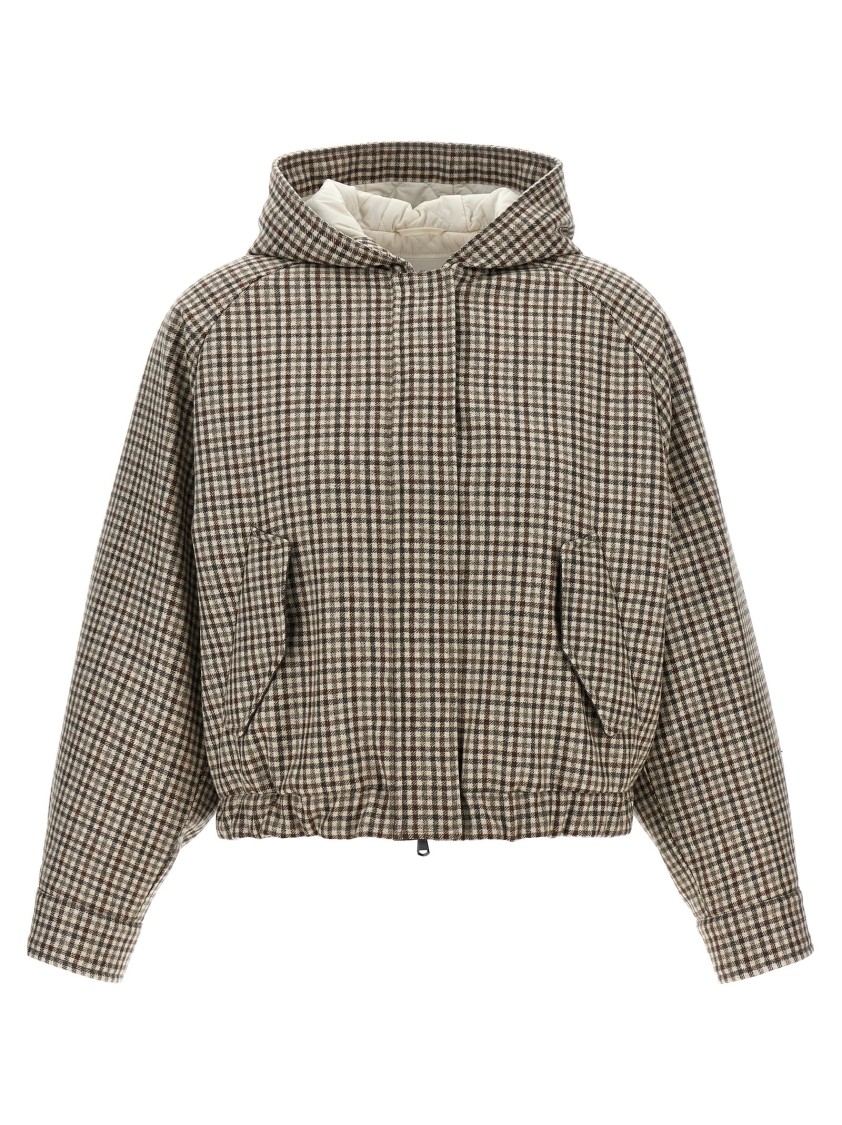 Brunello Cucinelli Shiny Zipper Pull Casual Jackets And Parka Beige In Gray