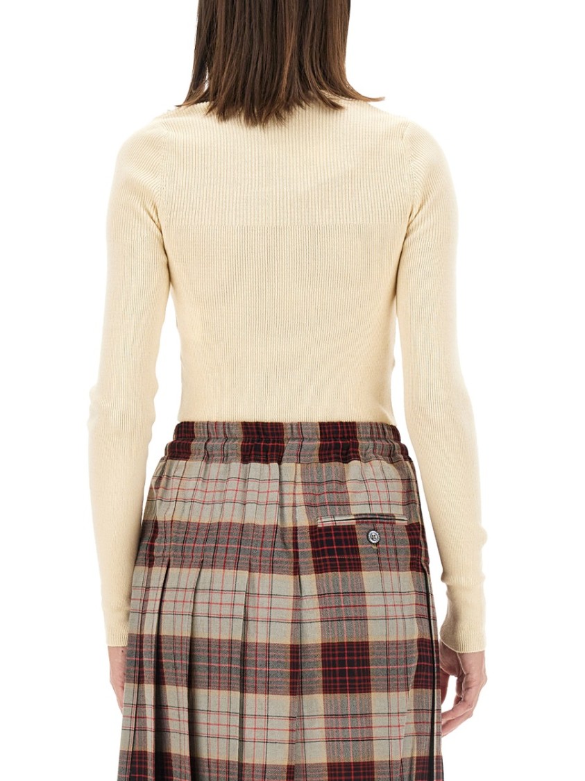 Vivienne Westwood Off-white Bea Cropped V-neck Sweater In White