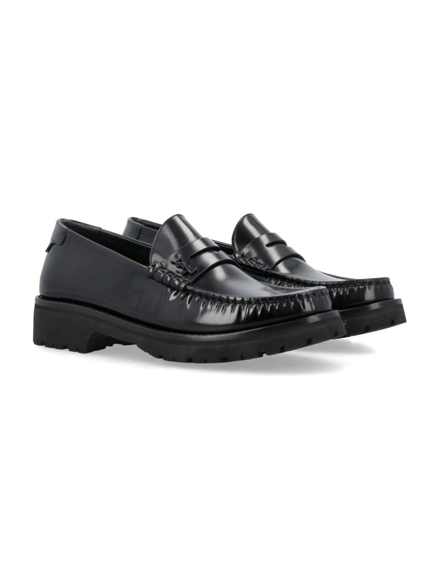 Saint Laurent Le Loafer High-shine Finish Flat Shoes In Black