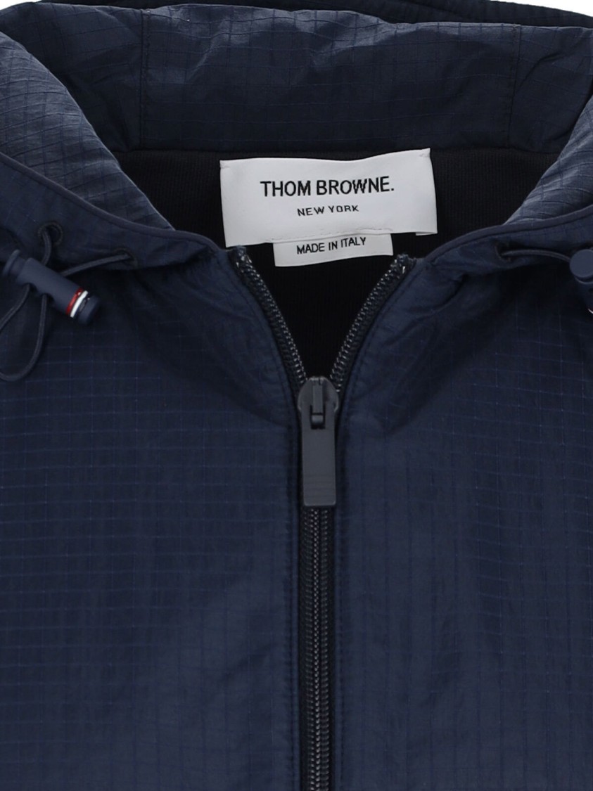 Thom Browne 4-bar Stripe Ripstop Hooded Gilet In Blue