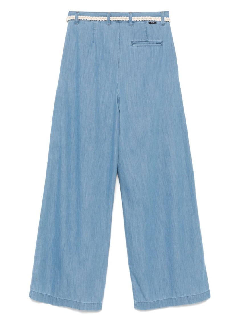 Shop Liu •jo Liu Jo Wide-leg Denim Jeans With Pleat Detailing