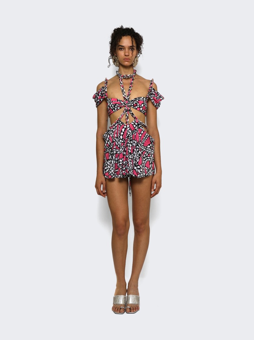 Area Printed Cut-out Silk Minidress