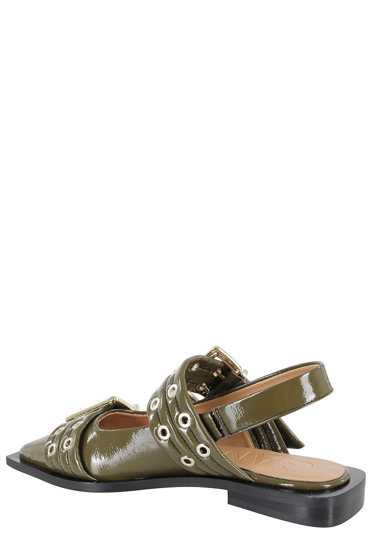 Shop Ganni Pointed Toe Slingback Ballerinas In Green