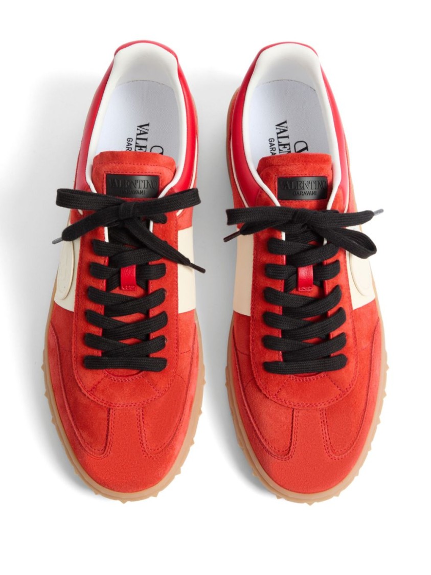 Valentino Garavani Upvillage Low Top Trainer In Split Leather And Calfskin Nappa Leather In Red
