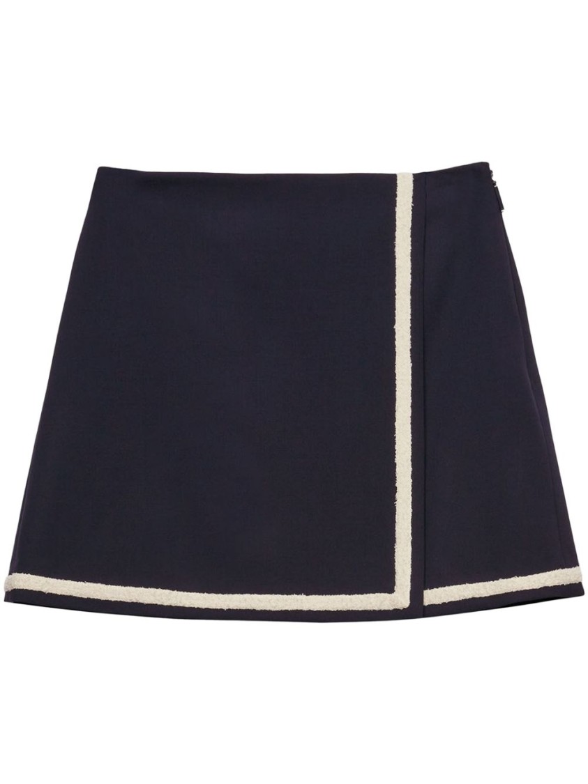 Msgm Wool Skirt With Button Detailing And Contrast Trim In Black