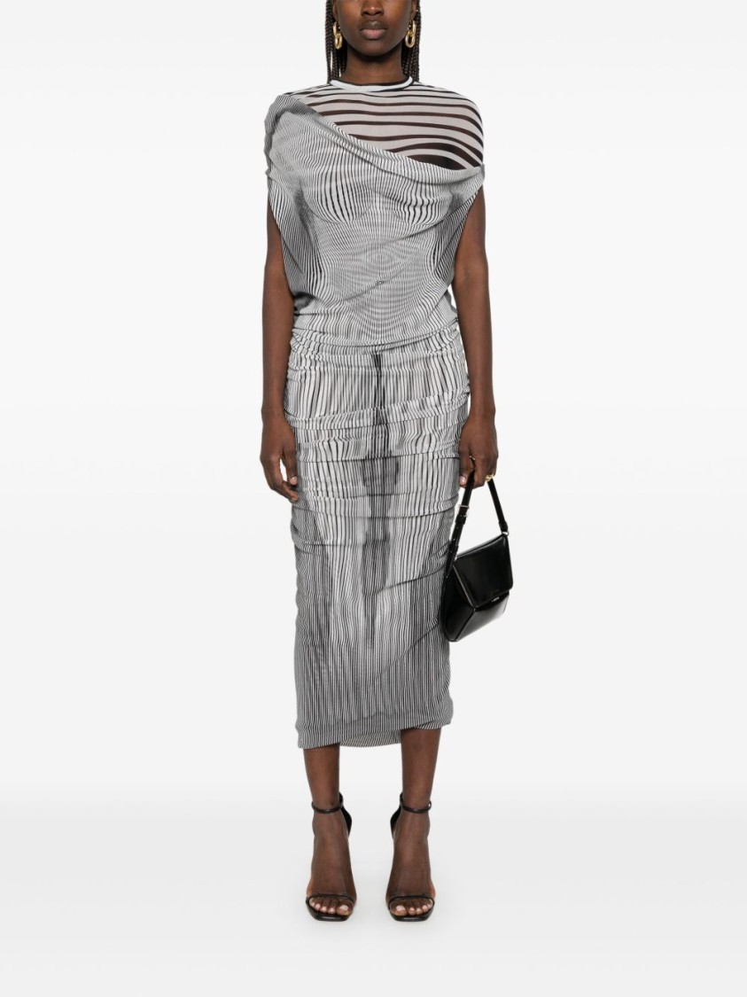 Shop Jean Paul Gaultier Transparent Striped Long Dress In Grey