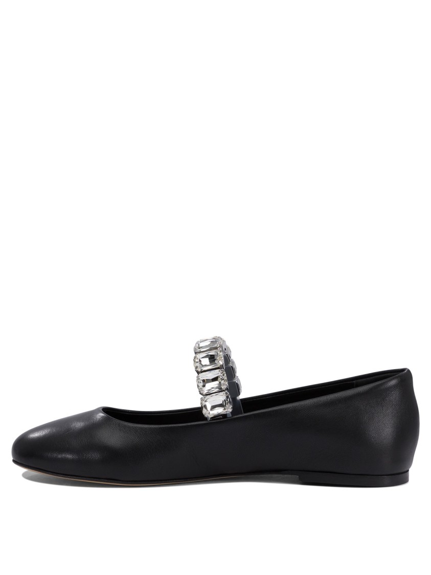 Casadei Crystal-embellished Black Leather Ballerinas In Black