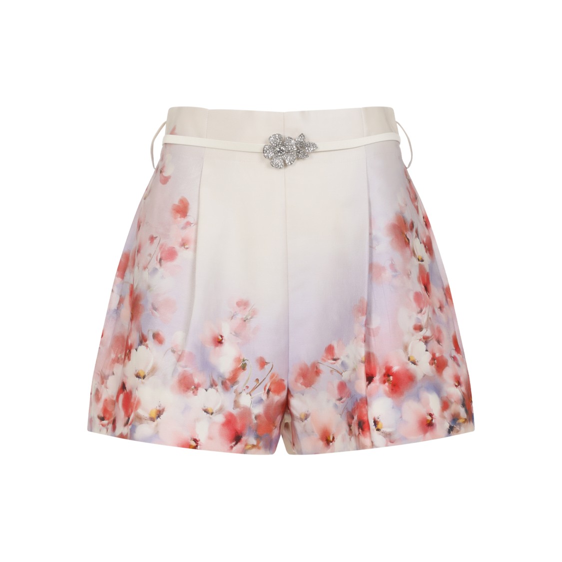 Zimmermann Crush Belted Floral-print Silk And Cotton-blend Twill Shorts In White