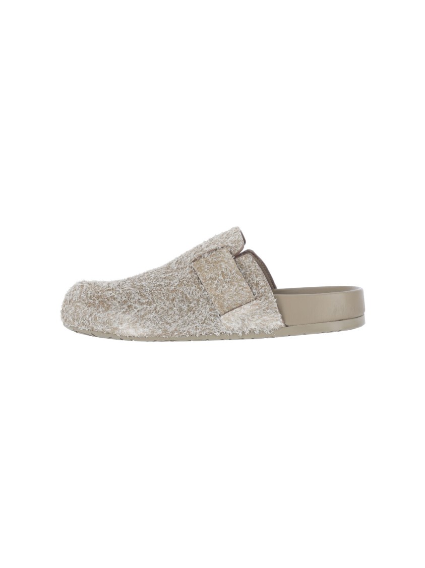 Loewe Ease Buckle Brushed Suede Mules In Green