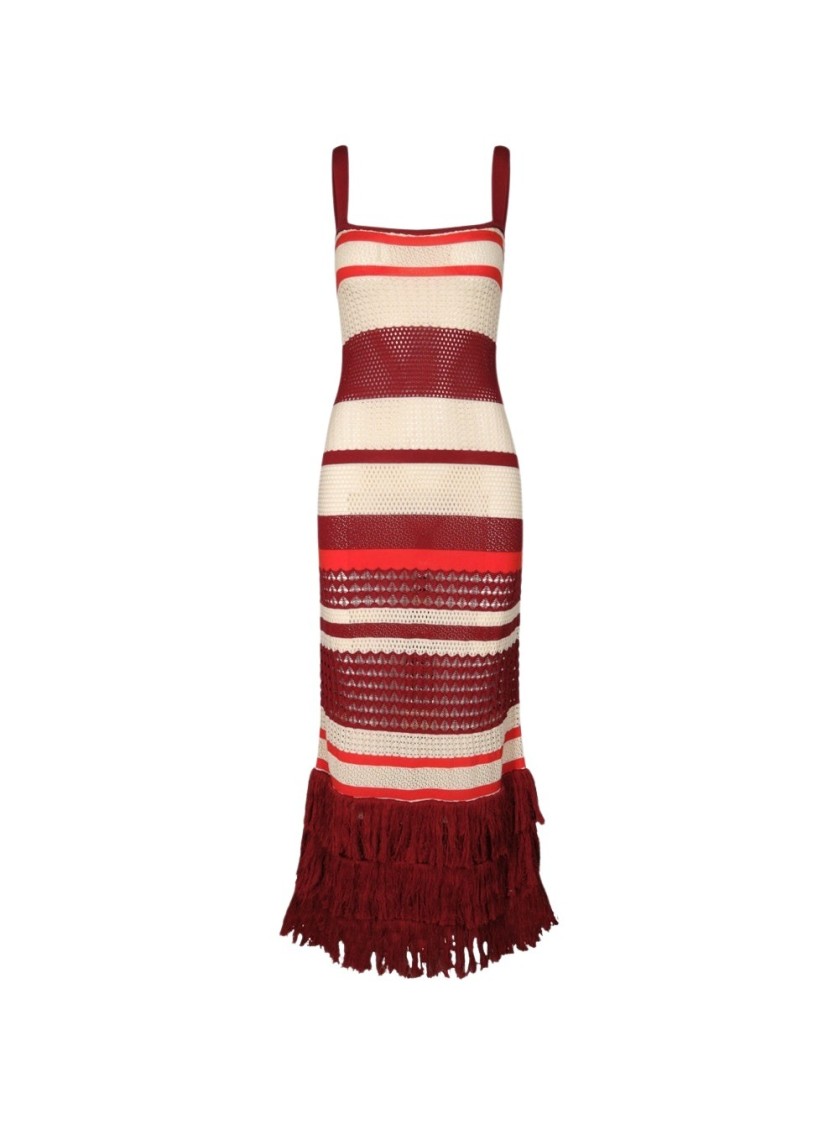 JOHANNA ORTIZ JOHANNA ORTIZ EMBAYED MIDI DRESS ANTIQUE ECRU AND WINE