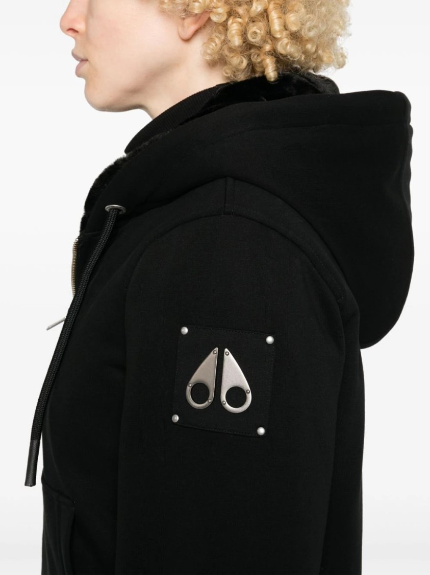 Moose Knuckles Logo-patch Faux-fur Hoodie In Black