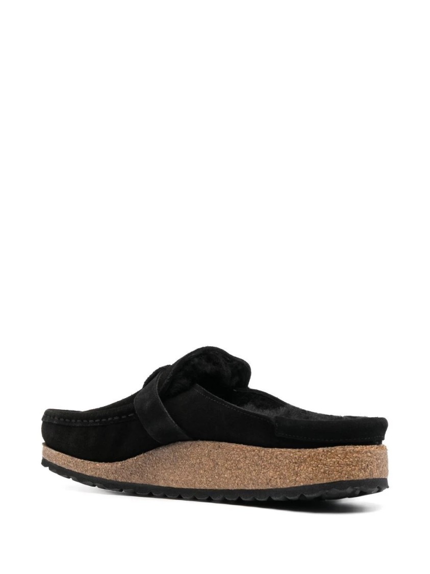 Birkenstock Black Buckley Shearling Suede Slip-on Shoes In Black