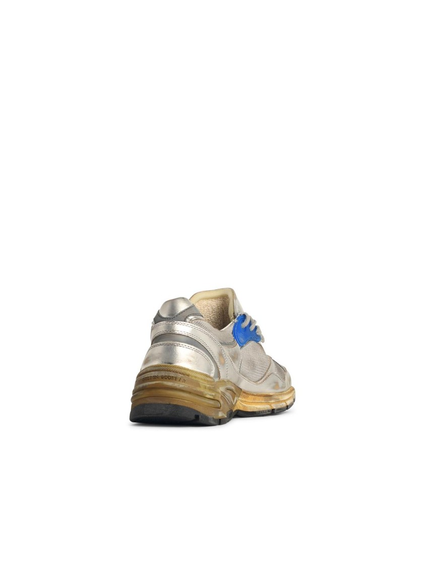 Golden Goose Women Running Dad Net And Laminated Upper Leather Star Laminated Spur Distressed In Silver
