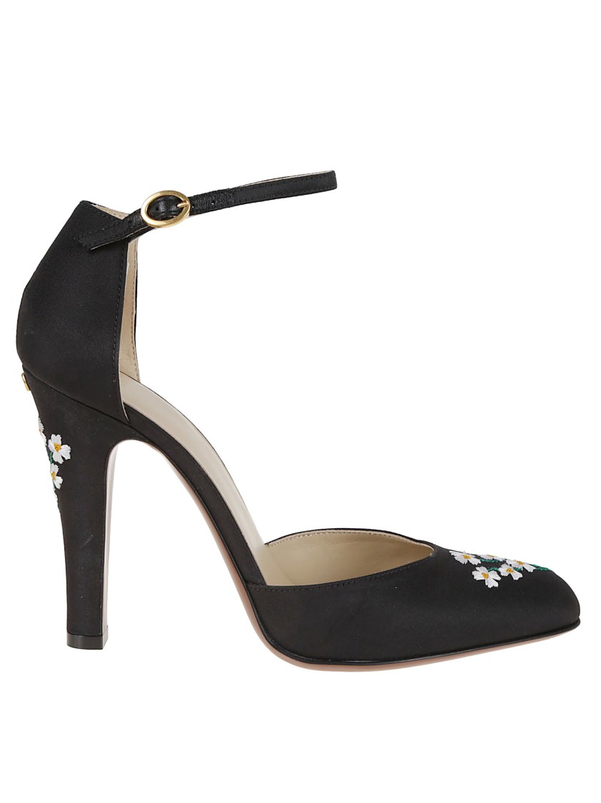 Valentino Fabric Dolly Pumps Embroidered Detail In Black