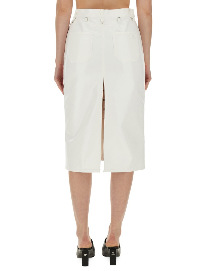 Courrèges Midi Skirt With Front Button Detailing And Back Slit In White