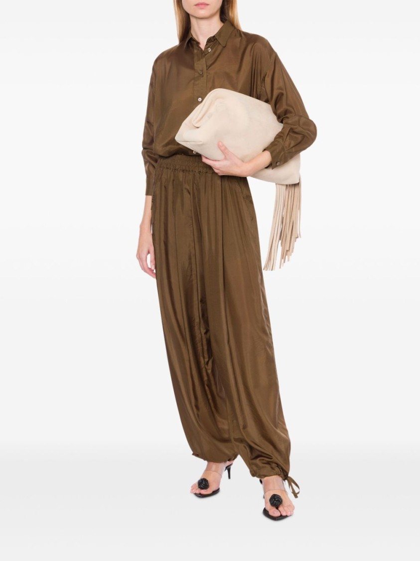 Shop Philosophy Di Lorenzo Serafini Brown Trousers With Elastic Waistband And Drawstring Cuffs