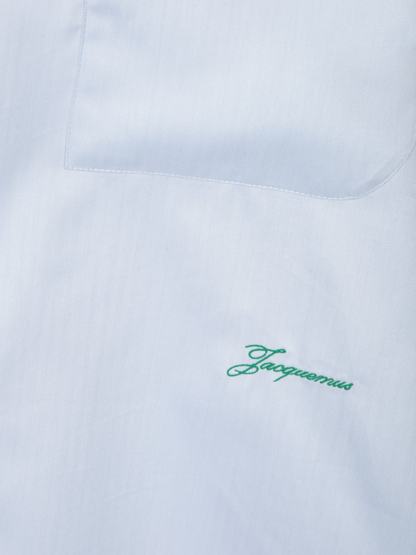 Jacquemus 'la Chemise Quadro' Grey Shirt With Embroidered Logo On The Front And Asymmetric Design In White