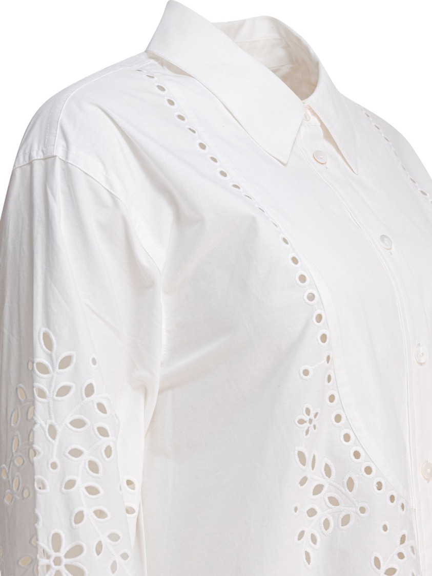Self-portrait Broderie Anglaise Midi Shirt Dress In White