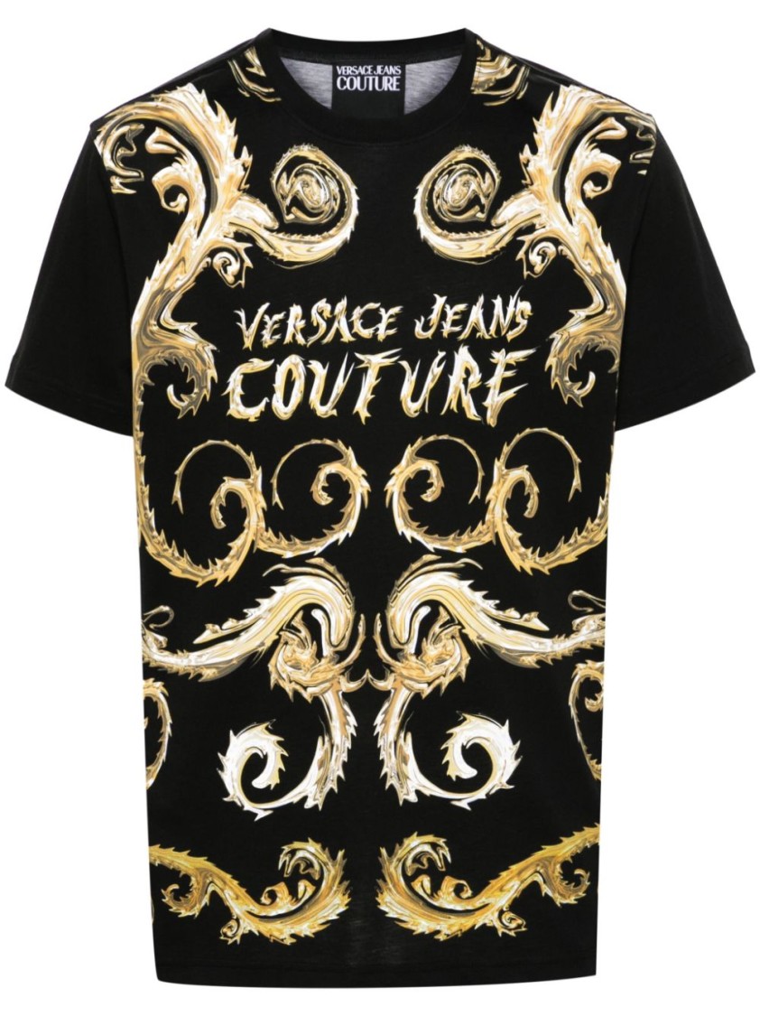 Shop Versace Jeans Couture Black Baroque-inspired T-shirt