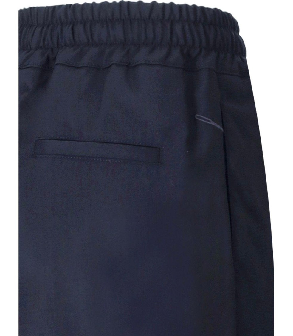Cruna Midnight Blue Virgin Wool Trousers With Flap Pockets In Blue