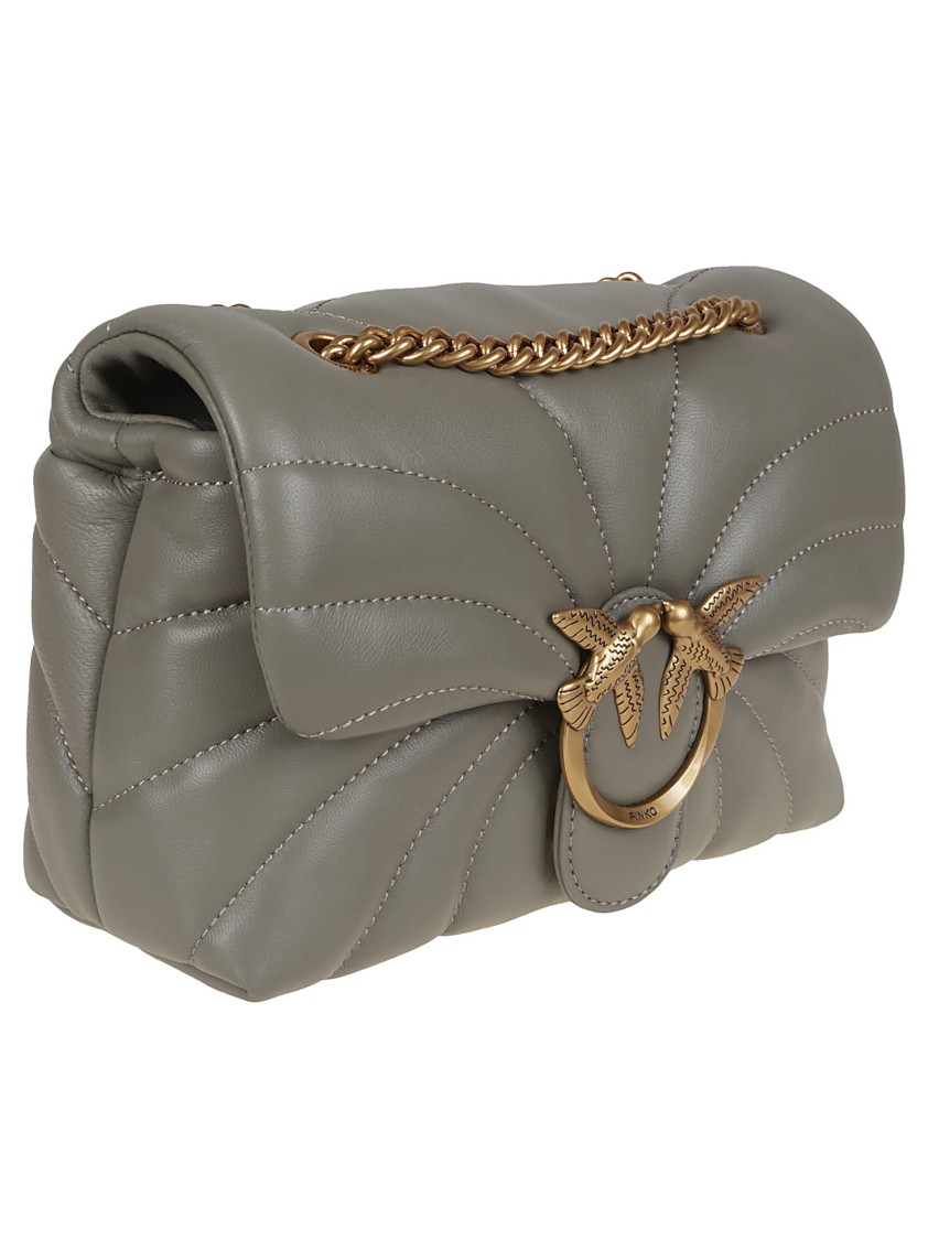 Pinko Quilted Leather Shoulder Bag With Bird Motif Clasp In Green