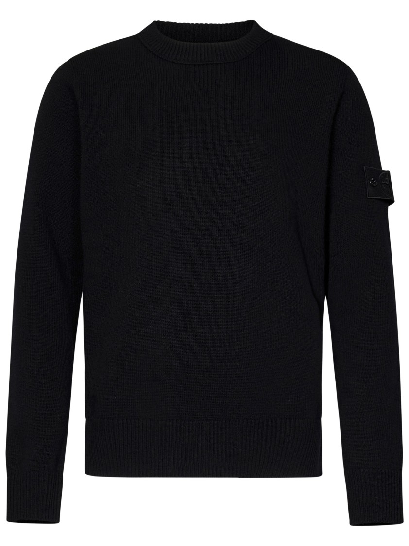 Shop Stone Island Textured Knit Black Sweater