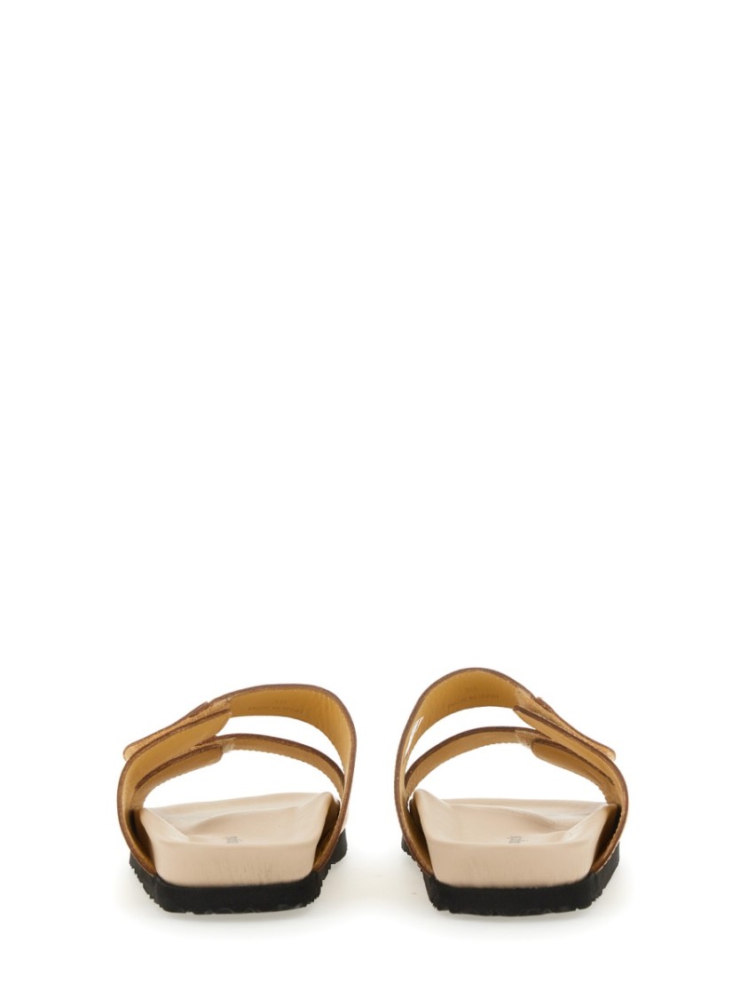 Palm Angels Logo-print Leather Slides In Gold