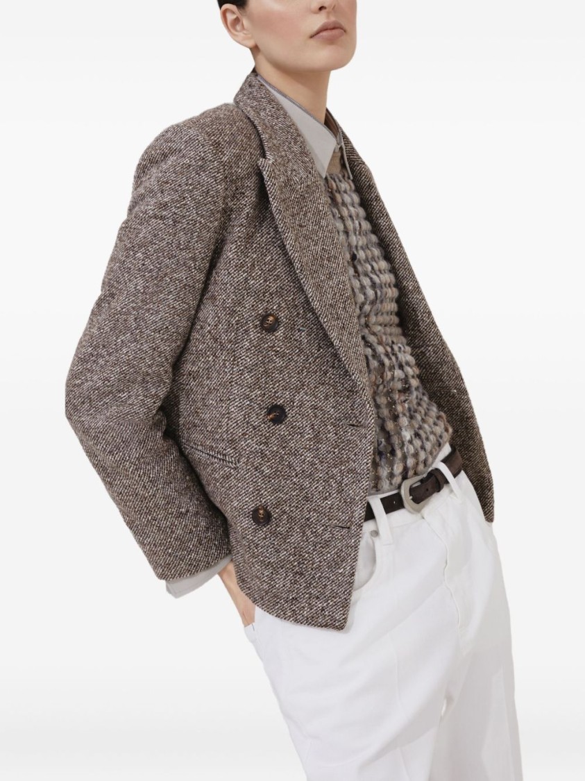 Brunello Cucinelli Wool Double-breasted Jacket With Front Pockets In Gold