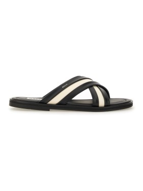 サンダル・ミュール Bally Black Calfskin Leather Sandals With l Trim And Bally Black Calfskin Leather With Metal Trim And Buckle