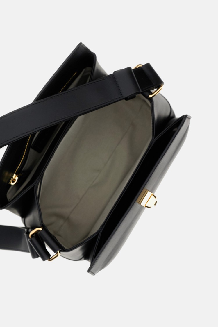 Plan C Smooth Grain Calfskin Shoulder Bag In Black