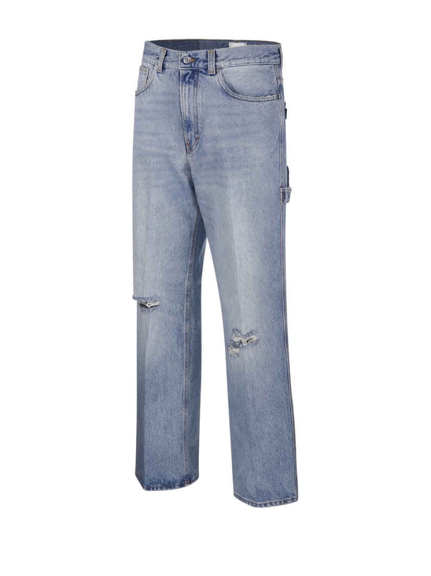 Haikure Distressed Straight Leg Jeans Rivet Detail In Blue
