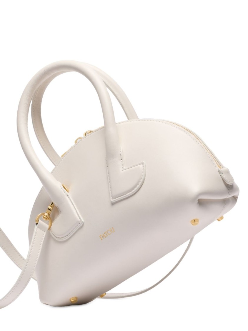 Patou Rounded White Calfskin Handbag With Gold Accents