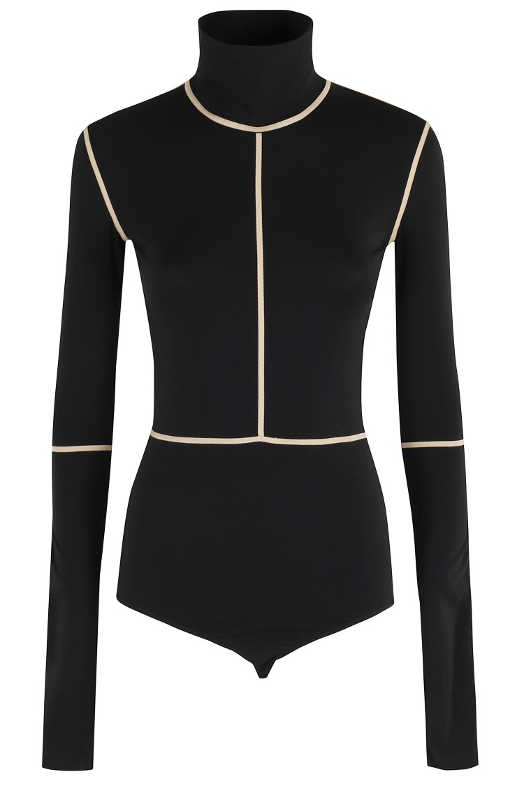 Mm6 Maison Margiela Mm6 By Maison Margiela High Neck Bodysuit With Contrasting Beige Piping