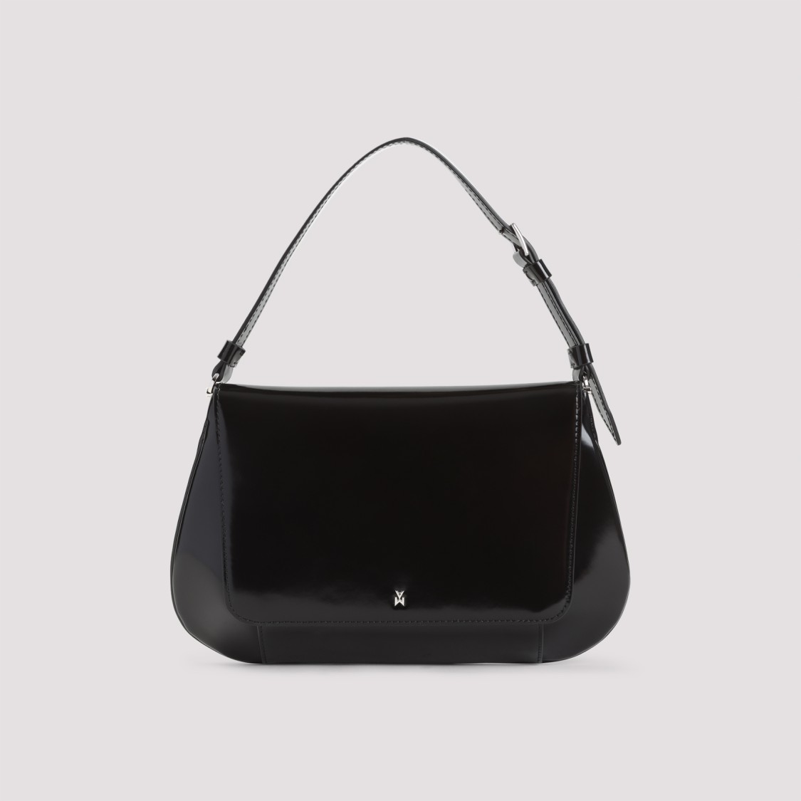 Amina Muaddi Leather Handbag With Curved Base And Reptile Motif Embossing In Black