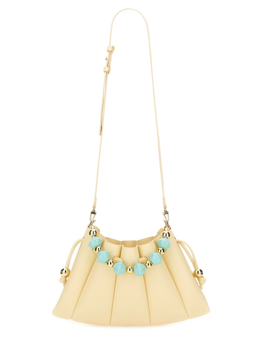 Themoirè Beaded Handle Pleated Design Bag In Neutral