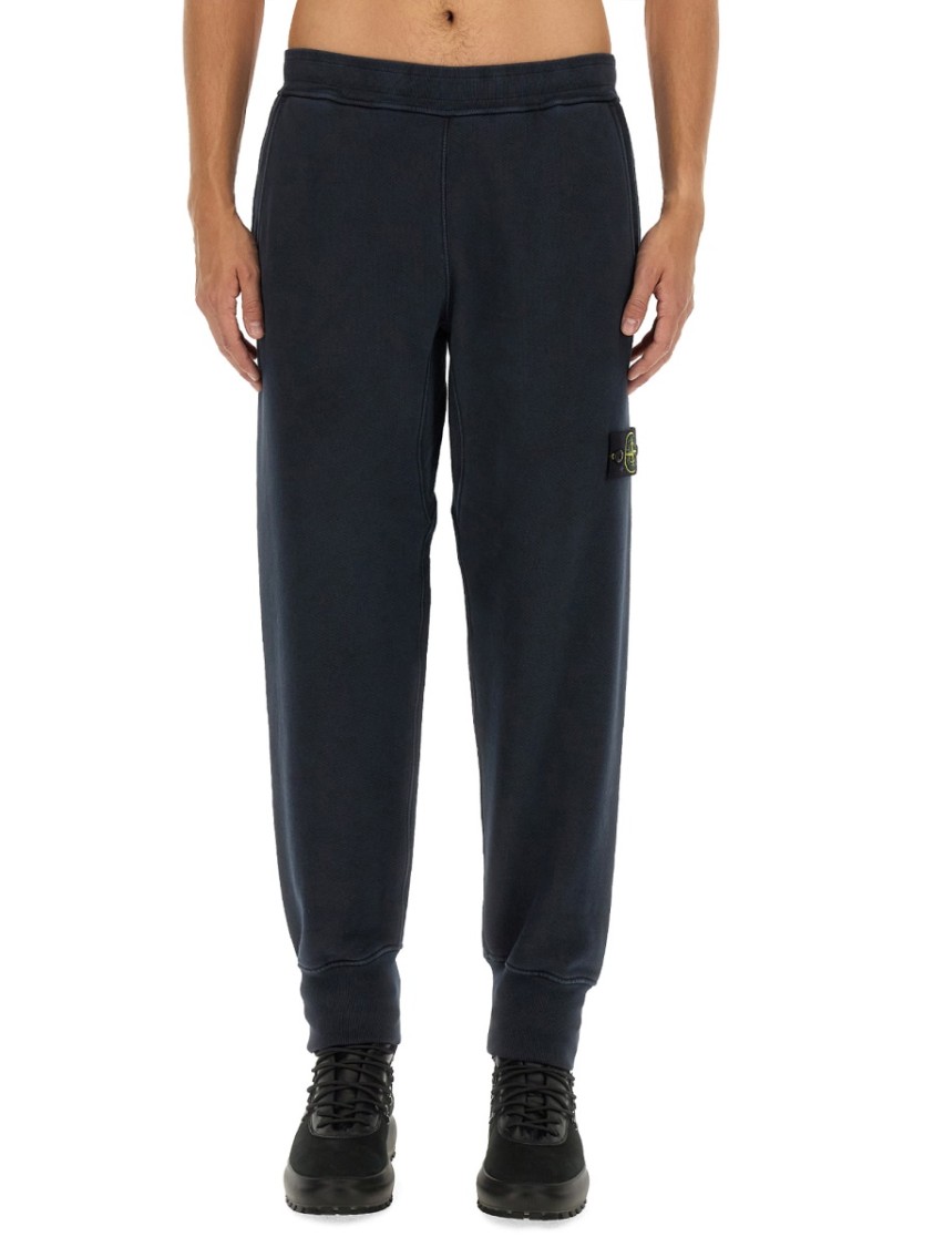 Stone Island Elastic Waistband Regular Fit Ribbed Cuffs Side Pockets In Blue