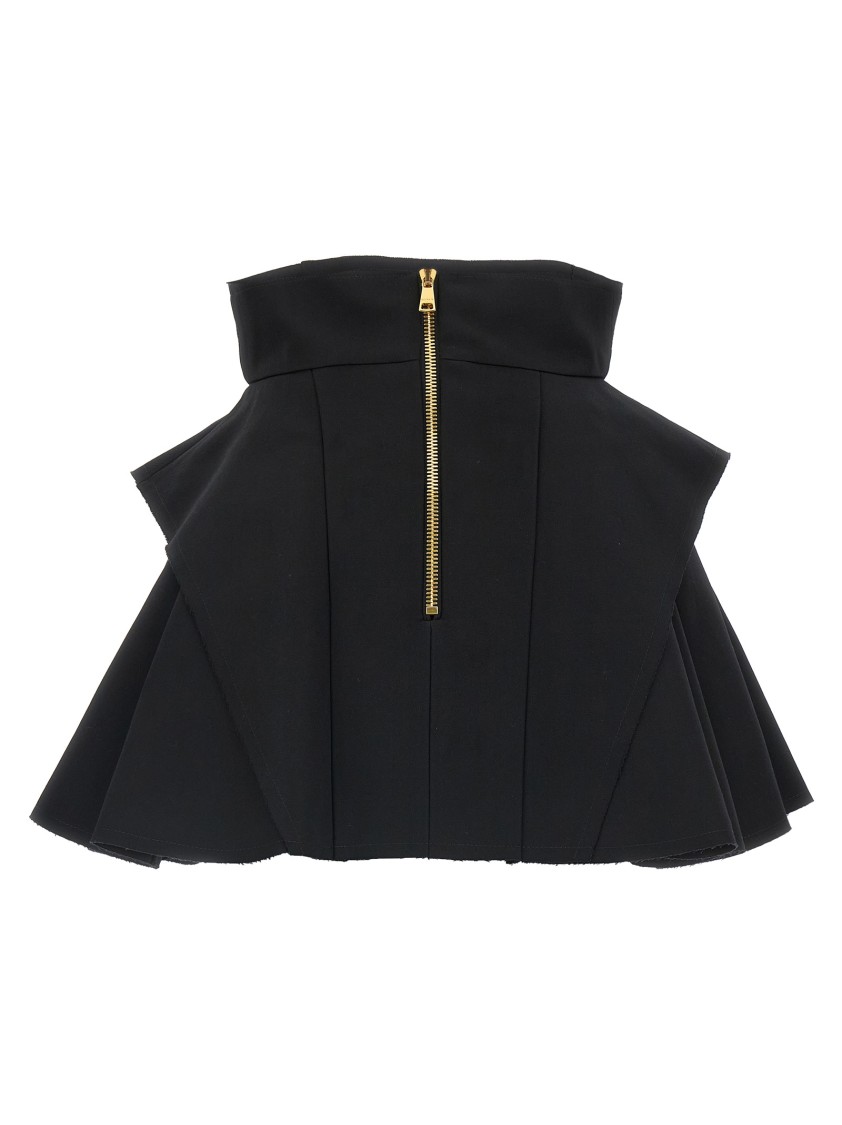 Balmain Button-embellished Pleated Grain De Poudre Wool Mini Skirt In Black