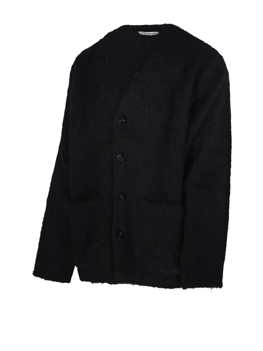 Our Legacy Textured Black Cardigan With Deep V-neck And Cozy Fit In Black