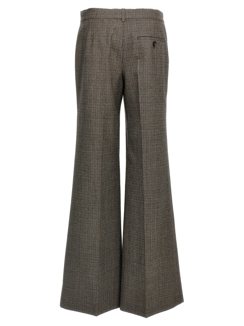 Stella Mccartney Micro Houndstooth Wool Trousers With Flared Leg In Brown