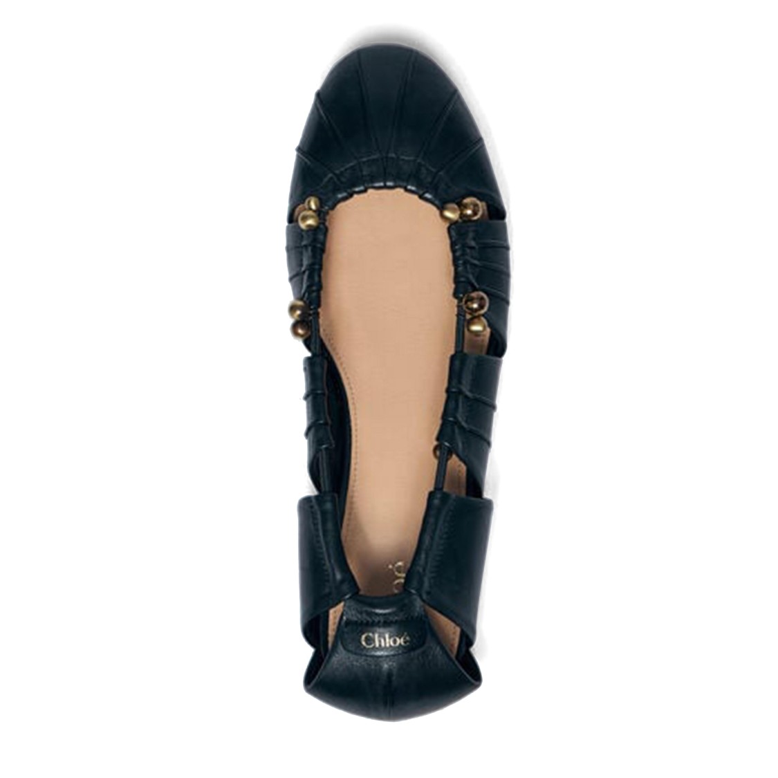 Chloé Luna Ballerinas With Gold-tone Accents And Pleated Design In Black