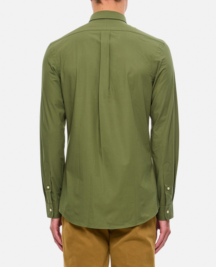 Polo Ralph Lauren Olive Green Cotton Shirt With Signature Polo Pony Motif In Green