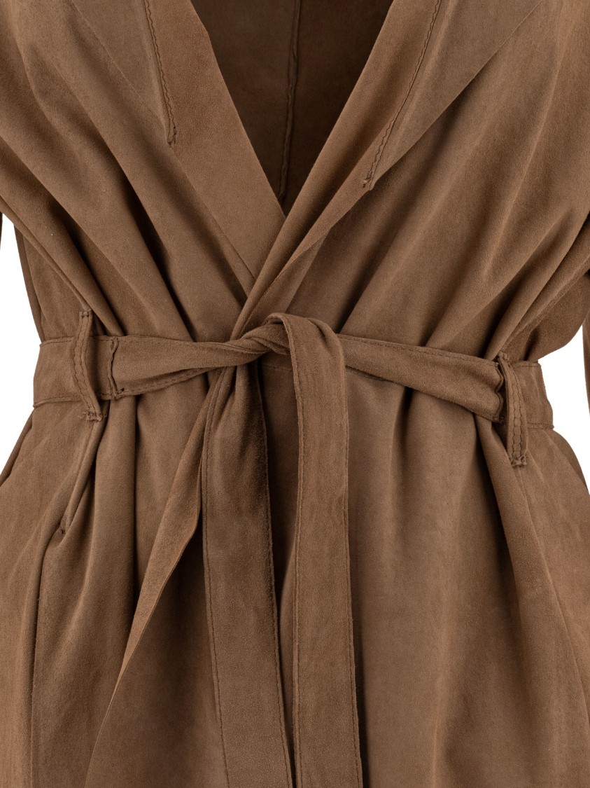 Salvatore Santoro Mid-length Beige Ovine Leather Wrap Coat In Brown