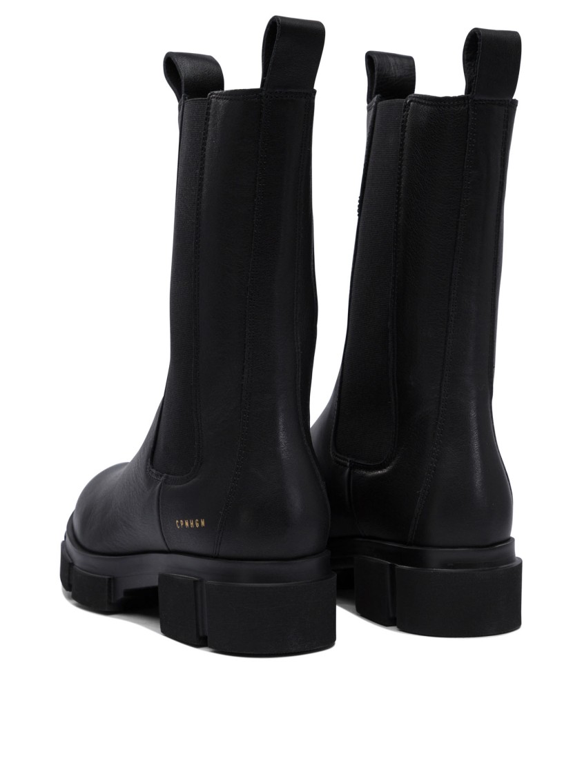 Copenhagen Black Ankle Boots With Elastic Side Panels In Black