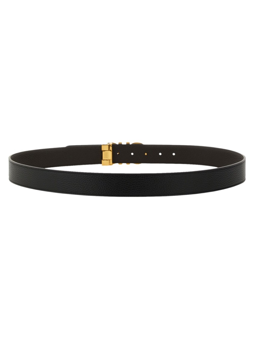 Ferragamo Gancini Belt With Textured Finish In Brown