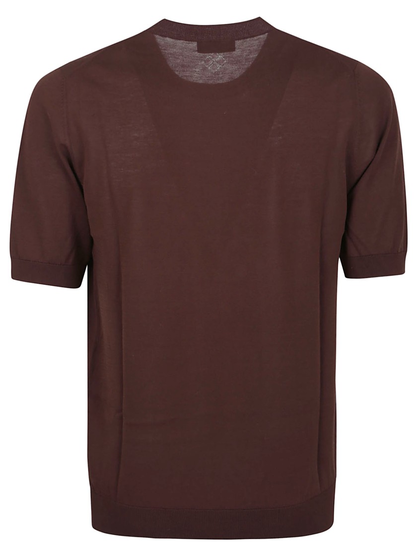 Ballantyne Brown Crew Neck T-shirt With Ribbed Detailing In Brown