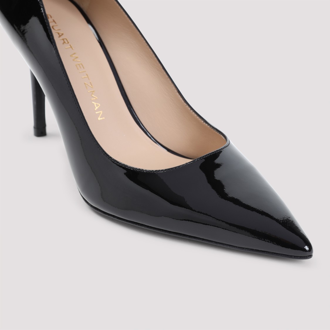 Stuart Weitzman Pointed Toe Stiletto Heel Pumps In Patent Leather In Black