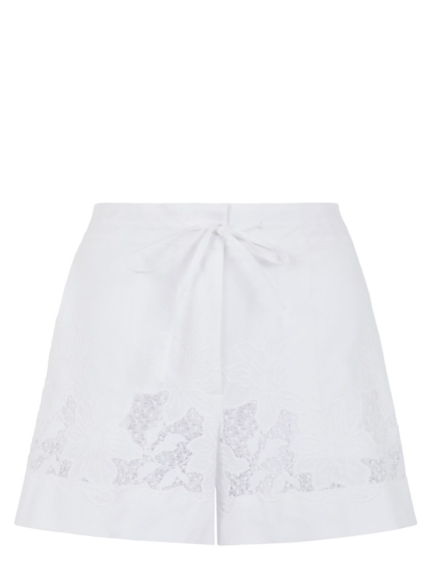 Shop P.a.r.o.s.h Parosh Tailored White Shorts With Delicate Lace Detailing