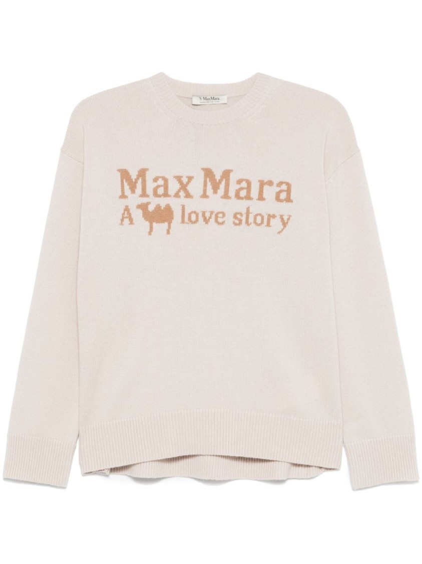 Max Mara Relaxed Fit Knit Sweater With Whimsical Graphic Design In Neutrals