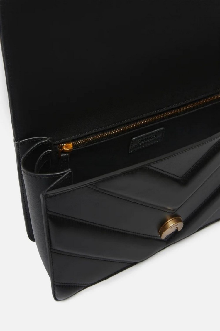 Pinko Quilted Black Leather Handbag With Gold-tone Bird Clasp